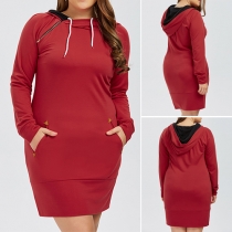 Fashion Solid Color Long Sleeve Side Zipper Oversized Hoodies