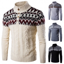 Ethnic Style Printed Long Sleeve Stand Collar Men's Sweater