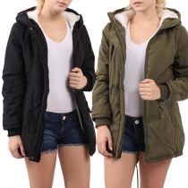 Fashion Solid Color Long Sleeve Gathered Waist Hoodie Padded Coat