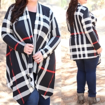 Fashion Lattice Printed Long Sleeve Shawl Cardigan 