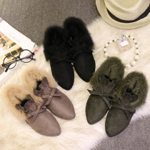 Fashion Casual Pointed Toes Flock Bowknot Shoes 
