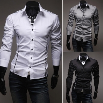 Fashion Casual Single-breasted Lapel Long Sleeve Slim Fit Men's Shirt 