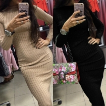 Fashion Sexy Solid Color Long Sleeve Slim Fit Dress 
