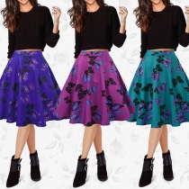 Fashion Butterfly Printed High Waist Skirt