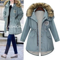Fashion Solid Color Faux Fur Spliced Hooded High-low Hem Padded Coat