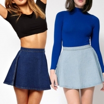Fashion Solid Color High Waist Denim Skirt