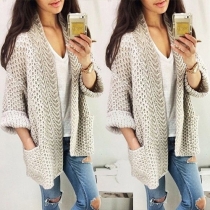 Fashion Casual All-match Solid Color Long Sleeve Knit Cardigan