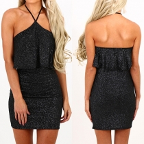 Fashion Sexy Solid Color Backless Halter Bodycon Dress