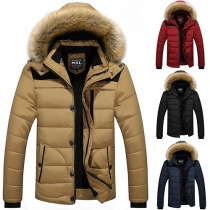 Fashion Solid Color Long Sleeve Hoodie Men's Padded Coat