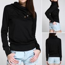 Fashion Solid Color Button Pile Collar Long Sleeve Sweatshirt