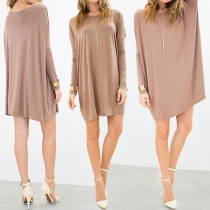Fashion Casual Solid Color Round Neck Long Sleeve T-shirt Dress