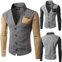 Fashion Contrast Color Long Sleeve Stand Collar Men's Jacket