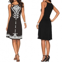 Fashion Sleeveless Round Neck Printed Dress
