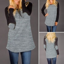 Fashion Contrast Color Long Sleeve Round Neck T-shirt