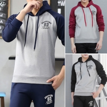 Fashion Contrast Color Long Sleeve Hooded Men's Sports Suit