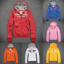 Fashion Letters Printed Long Sleeve Hooded Sweatshirt Coat