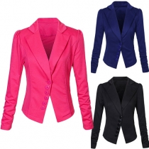 OL Style Long Sleeve Single-breasted Solid Color Slim Fit Blazer