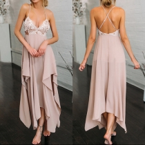 Sexy Backless Deep V-neck Sequin Spliced Irregular Hem Party Dress