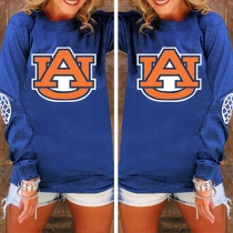 Casual Style Letters Printed Long Sleeve Round Neck Sweatshirt