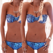 Sexy Bandeau Bra + Low-waist Briefs Printed Bikini Set