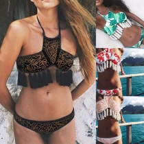 Sexy Printed Tassel Bikini Set