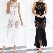 Sexy Hollow Out Lace Spliced Dress + Strapless Bodysuit Two-piece Set