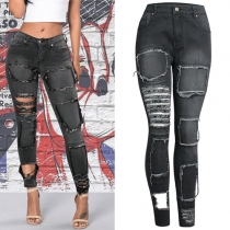 Distressed Style High Waist Ripped Skinny Jeans