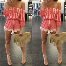 Sexy Off-shoulder 3/4 Sleeve Lace Spliced Rompers