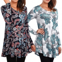 Fashion Long Sleeve Round Neck Printed Tops 