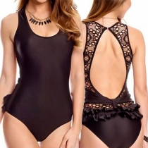 Sexy Backless Ruffle Lace Spliced One-piece Swimsuit