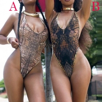 Sexy Backless Printed One-piece Swimsuit