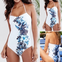 Sexy Backless Printed Halter One-piece Swimsuit