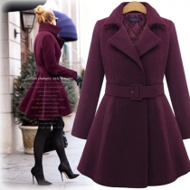 Elegant Solid Color Long Sleeve Lapel Woolen Coat