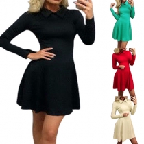 Elegant Solid Color Long Sleeve POLO Collar Dress