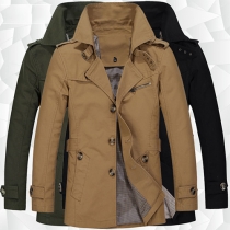 Fashion Solid Color Long Sleeve Single-breasted Men's Trench Coat