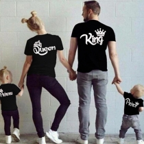 Fashion Crown Letters Printed Short Sleeve Parent-child T-shirt