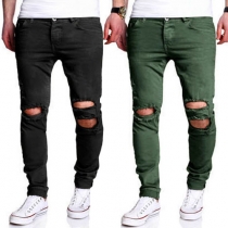 Chic Style Solid Color Ripped Men's Casual Pants