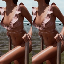 Sexy Ruffle Striped Printed Bikini Set