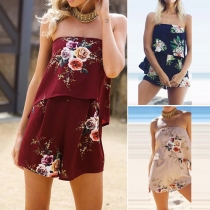 Sexy Strapless Printed Rompers