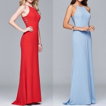 Elegant Solid Color Sleeveless Floor-length Party Dress