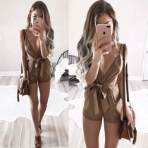 Sexy Deep V-neck Solid Color Cami Rompers