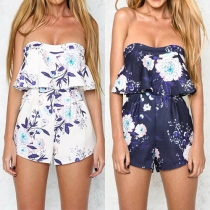 Sexy Strapless High Waist Printed Rompers