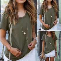 Fashion Solid Color Short Sleeve Round Neck Casual T-shirt