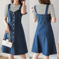 Sexy Backless Single-breasted Sling Denim Dress