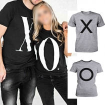 Fashion Letters Printed Short Sleeve Round Neck Couple T-shirt