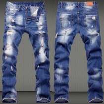 Distressed Style Relaxed-fit Ripped Jeans for Men