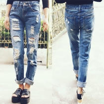Distressed Style Relaxed-fit Ripped Jeans