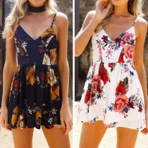 Sexy Backless V-neck Printed Cami Rompers