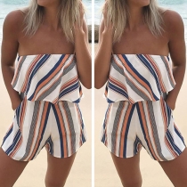 Sexy Strapless High Waist Striped Rompers