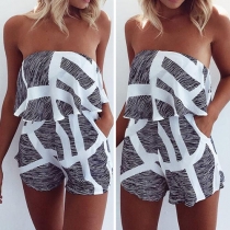 Sexy Off-shoulder Strapless Printed Rompers